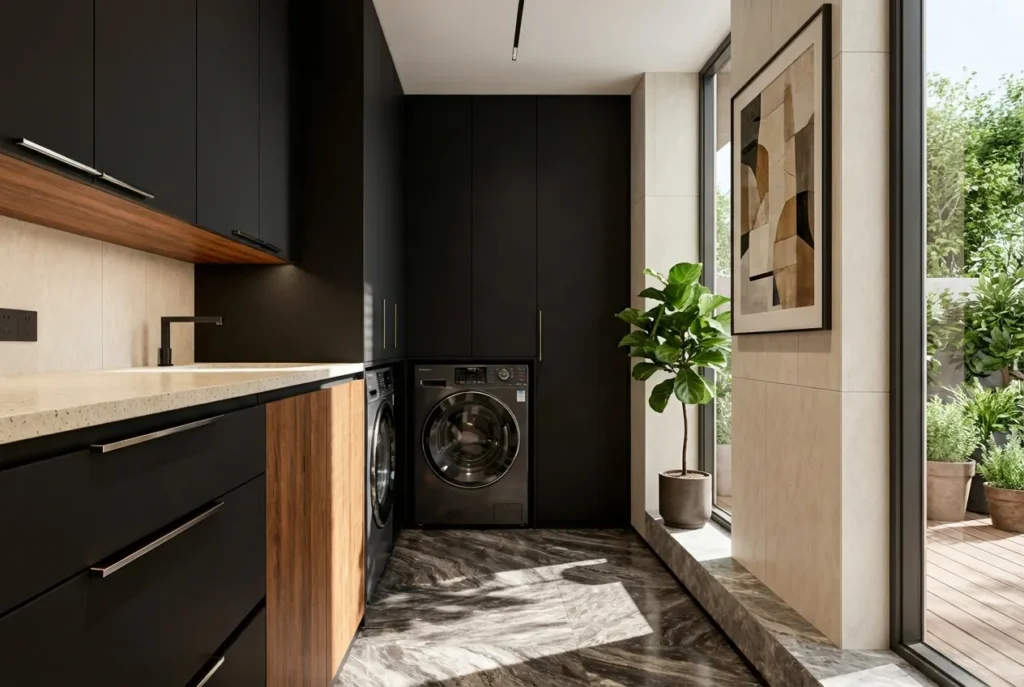 9,Black Cabinets Laundry Room